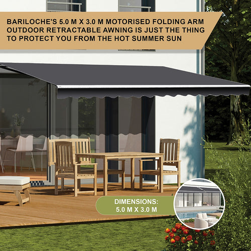 Automatic Retractable Awning 5.0 x 3.0m - Grey Outdoor Wall Sunshade