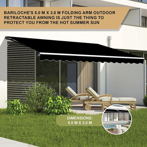 Outdoor Folding Arm Retractable Sunshade Awning in Black - 5x3m