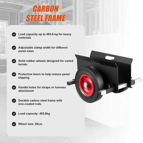 Panel Dolly 453kg Load Capacity Adjustable Clamp Drywall Cart