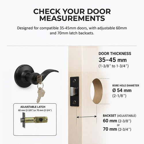 Door Handle Set Lever – Key Lock Function with Wave-style Black Design and Functional Style
