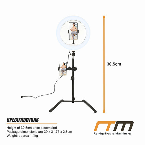 12 Inch LED Video Ring Light with Tabletop Light Stand and Phone Holder Black