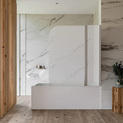 180° CHROME Pivot Door 6mm Safety Glass Bath Shower Screen By Della Francesca - 120 x 140cm