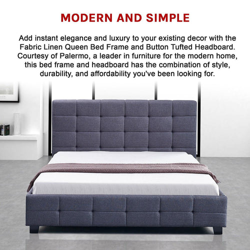 Queen Grey Linen Fabric Deluxe Bed Frame