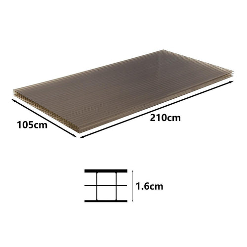  Polycarbonate Roofing Sheets Tinted Bronze UV Roof 1050x2100mm; 16mm 5 Pack