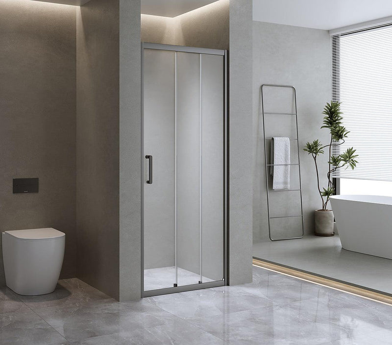 Black Sliding Shower Screen 112-116cm | Shower Handle Style 1 - Black ...