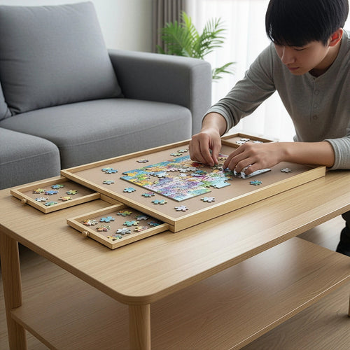 Wooden Jigsaw Puzzle Table Board Storage Table