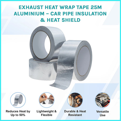 Exhaust Heat Wrap Tape 25m Aluminium – High-Temp Car Pipe Insulation & Shield
