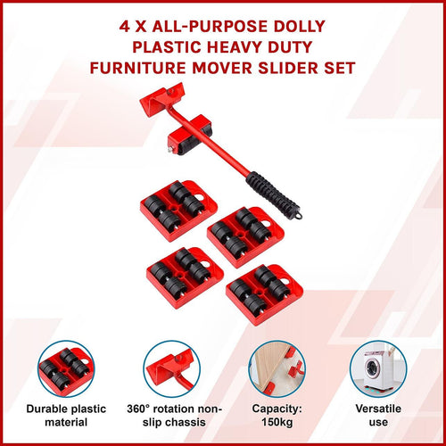 4 X All-purpose Dolly Plastic Heavy Duty Furniture Mover Slider Set 