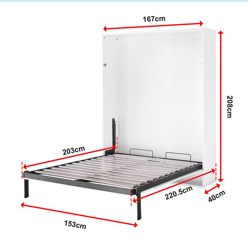 Queen Wall Bed in White Gloss – Space Saving Murphy Bed Kit with Gold Door Handle