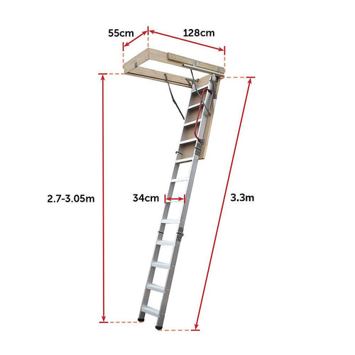 Deluxe Aluminium Attic Loft Ladder - 2.7m to 3.05m
