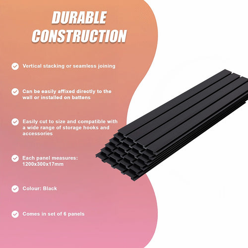 Slatwall Storage Pack – Retail Display & Garage Wall Organiser System Black PVC Panels