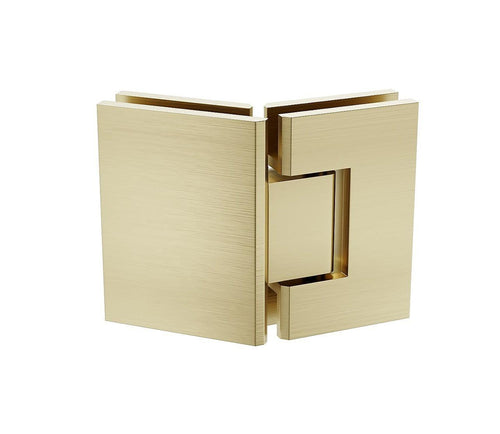 135° Glass-to-Glass Brass Square Shower Hinge in Gold