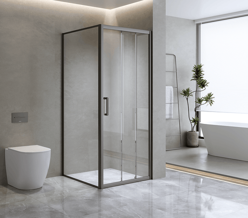 40mm Adjustable Contemporary Black Corner Sliding Shower Screen - 120x92cm