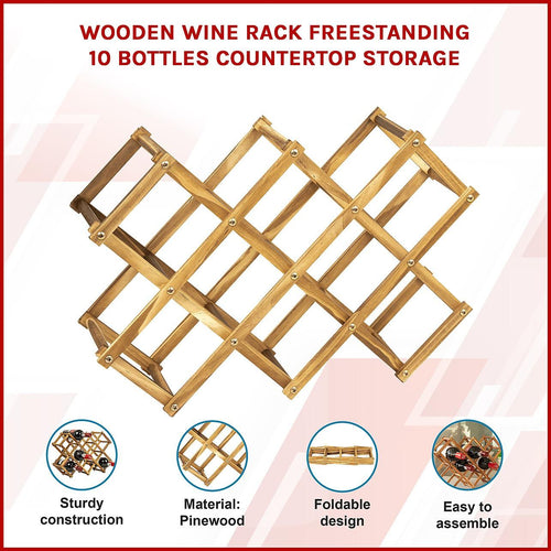 Wooden Wine Rack Freestanding 10 Bottles Countertop Storage