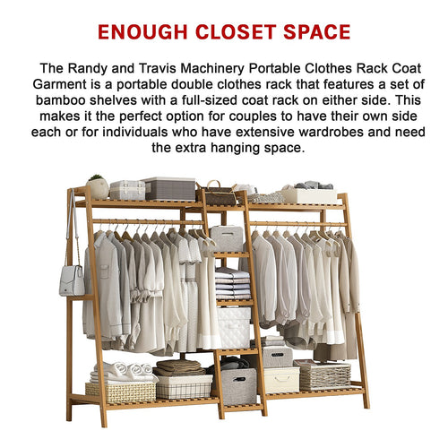190cm Freestanding Bamboo Clothing Rack – Wood Bedroom Rail