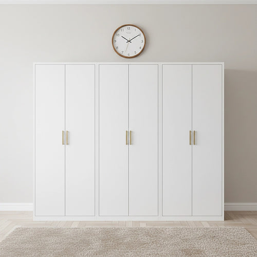 240x200cm 6-Door White Steel 2 Hanging and 1 Shelf Wardrobe with Gold Handle Storage Cabinet