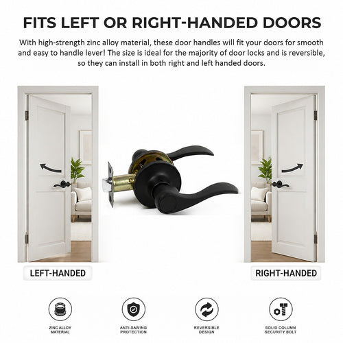 Door Handle Set Lever – Passage Function with Wave-style Black Design and Functional Style