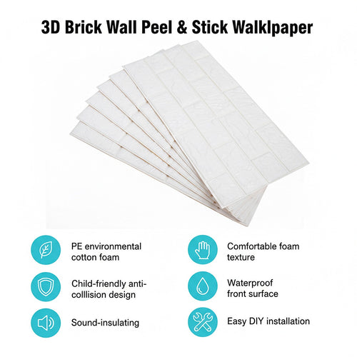 3D Brick Wall Tile Stickers 60x30cm – 50 Pack Peel & Stick Wallpaper Panels for Home Décor