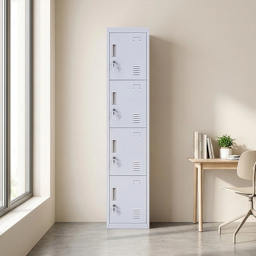 Grey Locker with 4 Doors & Standard Lock with 2 Keys – Storage for Gym, School, or Workplace
