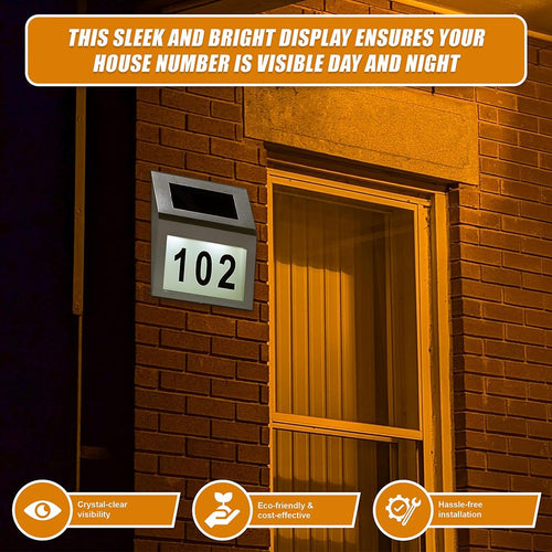 Solar Powered House Number LED Light Stainless Steel Address Signs Plaques