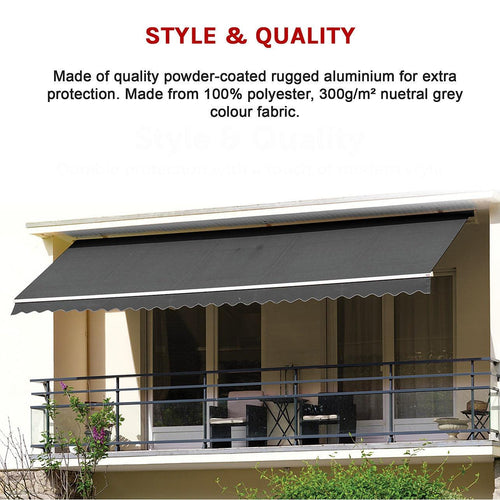 Outdoor Awning Grey - 5x3m Retractable Sunshade