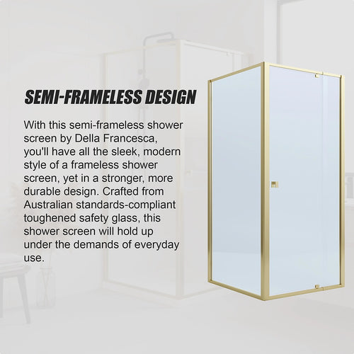 Adjustable Semi Frameless Shower Screen Front: (82~90)x195cm with Gold Hardware and Side: (89~92)x195cm
