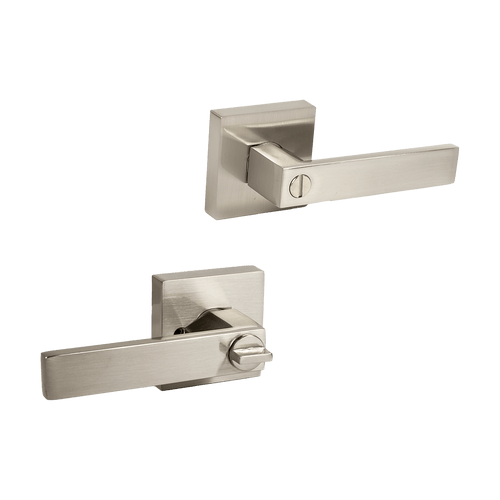 Door Handle Set Lever Privacy Function Square Satin Nickel