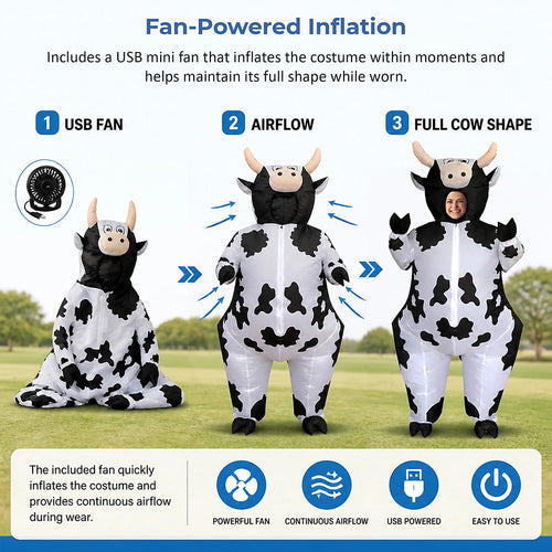 Adult Inflatable Cow Costume Blow Up Fancy Dress Halloween Party Suit