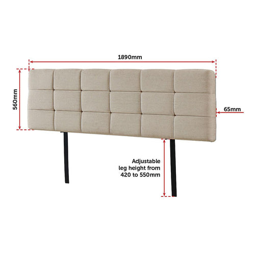 Beige Linen Fabric King Deluxe Tufted Headboard Bedhead