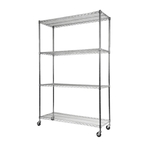 Modular Wire Storage Shelf 1500 x 450 x 1920mm Steel Shelving - Carbon Chrome Plated with Wheels