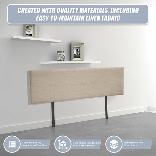 King Beige Linen Fabric Bed Headboard Bedhead