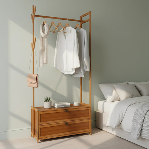 165x70cm Clothes Rack Stand with Storage Shelves – Modern Coat Tree in Dark Wood