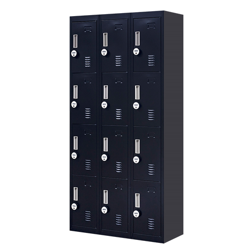12-Door Locker – Black with 4-Digit Combination Lock | Secure Storage for Office, Gym or School Use