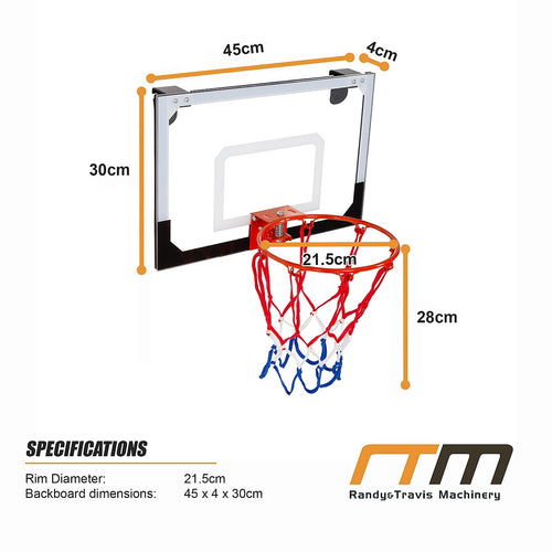 Indoor Mini Basketball Hoop Set – Door-Mounted Backboard Kit with Durable Ring & Mini Ball for Home Play
