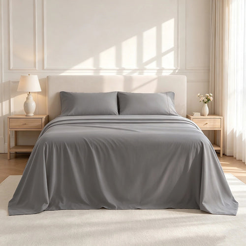Queen 4 Piece Microfiber Sheet Set Deep Pocket Light Grey