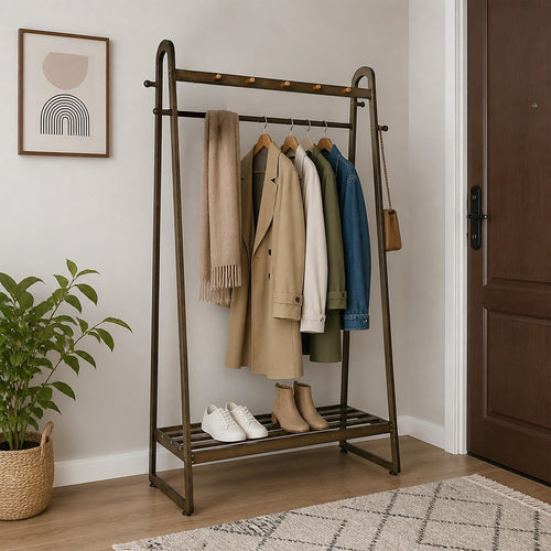 Dark Wood Slim Clothes Rack 160x100cm Space Saving Floor Stand