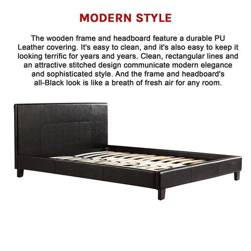 Queen Bed Frame Black PU Leather