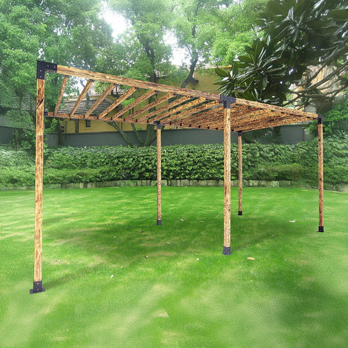 Roof Pergola Gazebo Shed Matte Black Steel Double with Top Rafters Brackets DIY Kits