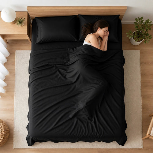 Queen 4 Piece Microfiber Sheet Set Deep Pocket Black
