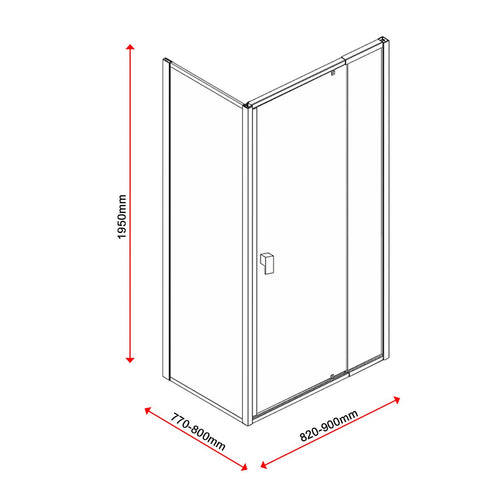 Adjustable Semi Frameless Shower Screen Front: (98~106)x195cm with Gold Hardware and Side: (77~80)x195cm