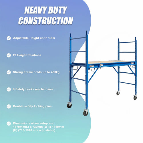 Mobile Scaffold Ladder - Blue, Wheeled, 450kg Capacity