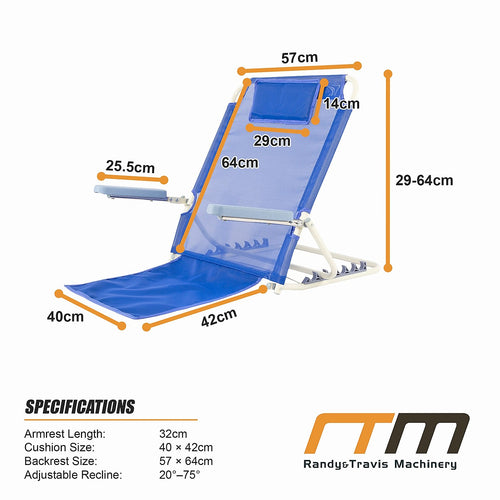 Adjustable Bed Backrest Support Chair with Armrests & Headrest Foldable Bed Rest Reading Back Support 90kg
