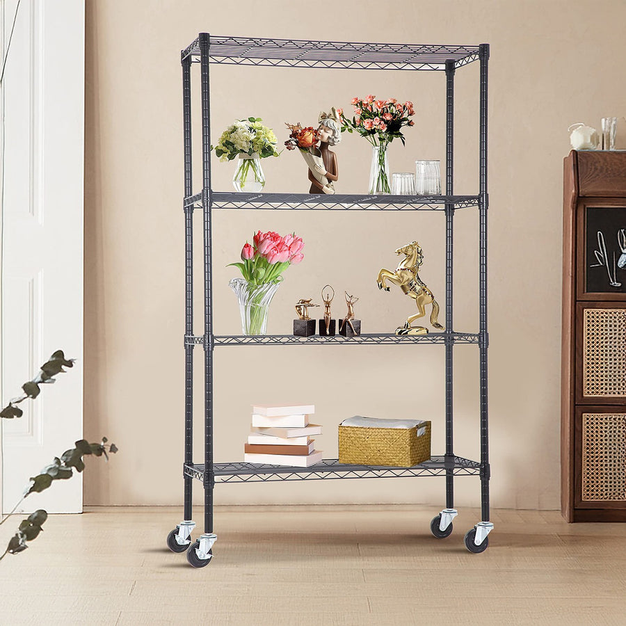 Wire Storage Rack – 120x60cm Black Shelving with Wheels