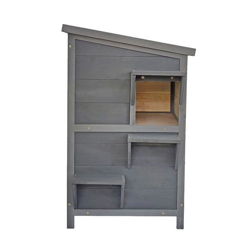 2-Story Wooden Cat House – Weatherproof Indoor/Outdoor Pet Shelter with Bitumen Roof