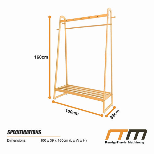 Wood Slim Clothes Rack 160x100cm Space Saving Floor Stand
