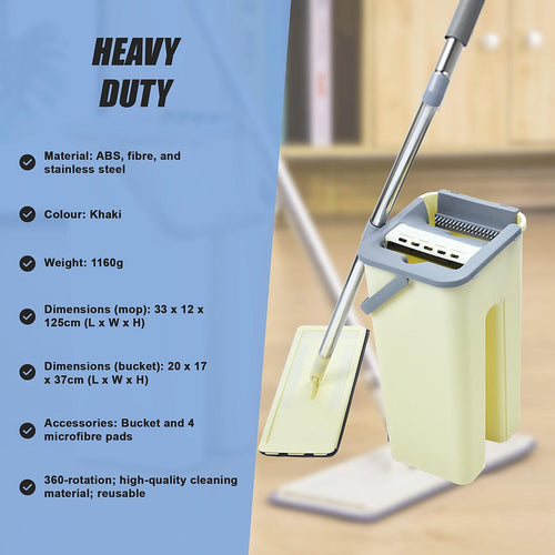 4x Microfiber Pads Flat Mop Bucket Kit 360 Rotating Self Wash Cleaning