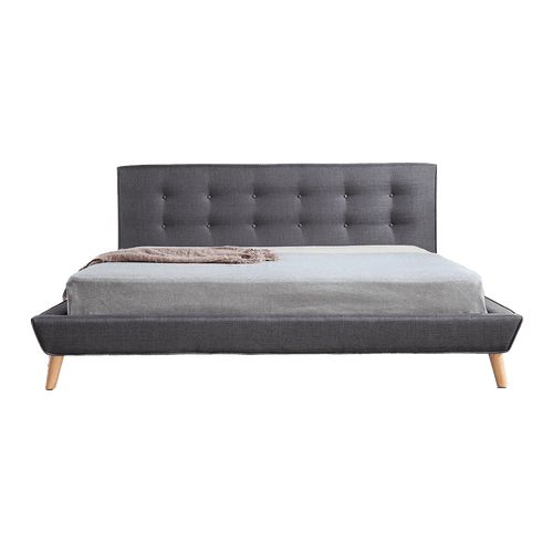 King Linen Fabric Bed with Button Tufted Headboard - Grey