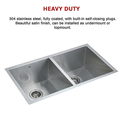 820x457mm Handmade Stainless Steel Sink with Waste and Drain Plug - Undermount/Topmount