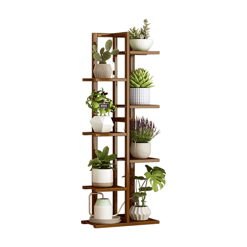 6 Tiers Vertical Bamboo Plant Stand Staged Flower Shelf Rack Outdoor Garden - Dark Wood
