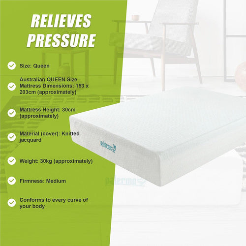 Palermo Queen Mattress 30cm Memory Foam Green Tea Infused CertiPUR Approved